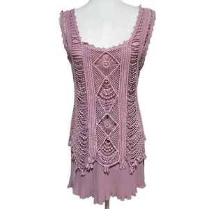 Pretty Angel Mauve Crochet Mini Flapper 1920's Gatsby Speakeasy Small Dress.